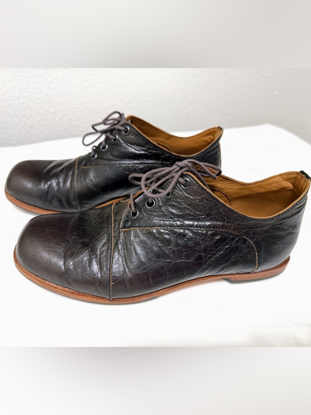 CYDWOQ Handmade Dark Brown Leather Oxford Shoes EU 41.5 Fits US 9.5